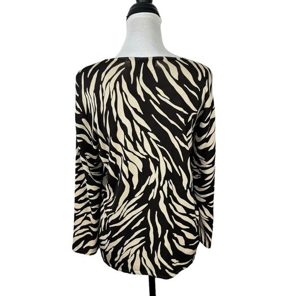 Pursuits Ltd Silk Blend Tan Brown Animal Print 3/4 Sleeve Thin Knit Sweater - Picture 2 of 8